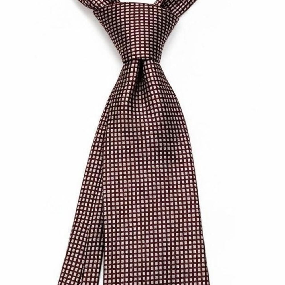 Polo Ralph Lauren Geometric Silk Tie Mens Burgundy Silver Woven Made in USA